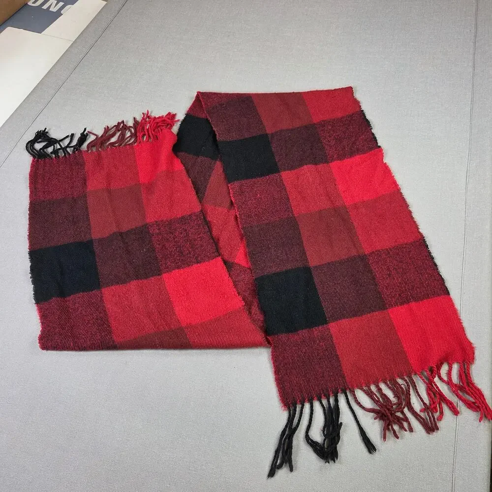 Unbranded Reversible Buffalo Plaid Vest Scarf Set Red Black Adult Large